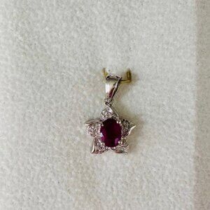 18K White Gold Pink Sapphire & Diamond Star Pendant